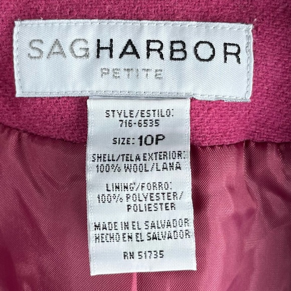 Vintage 100 Wool Blazer Womens 10P Mauve Pink Sag Harbor 1 Button Jacket Lined - Picture 9 of 16